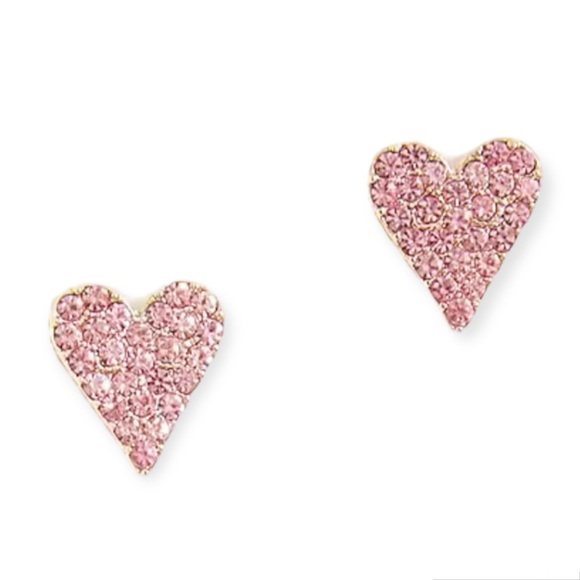 J. CREW Pink Crystal Heart Earrings Pavé Rhinestone Stud Pierced Earrings NWT - Picture 8 of 8